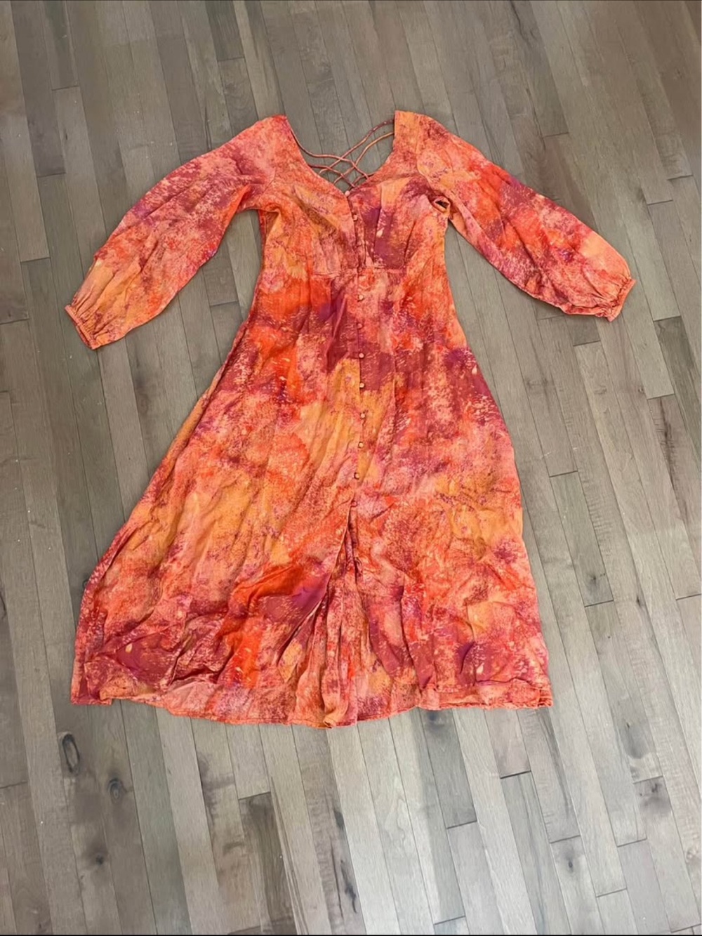 Free People Orange Tie-Dye Button-Front Maxi Dress - Picture 1 of 4